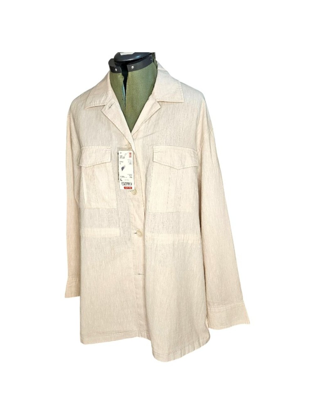 Woman's NWT beachy travel button up off white linen blend shacket pullover S L